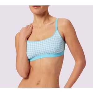 NWT Sz XS Parade Re:Play Scoop Bralette Blue Gingham Stretch Comfort Bra Soft